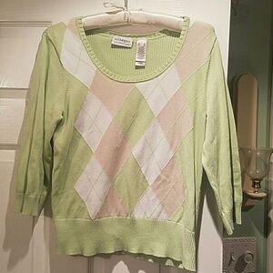 Liz Claiborne Villager Light Green Argyle Ribbed Top